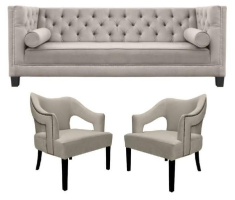 Beige Chesterfield Sofa set Upholstery Seat Sets 3pcs Set Group
