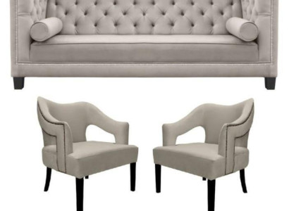 Beige Chesterfield Sofa set Upholstery Seat Sets 3pcs Set Group