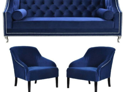 Blue e Chesterfield Armchair Blue xxl Textile Fabric Couches Group Furniture Suite