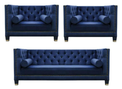 Chesterfield Blue e Sofa set 3-piece set Couch Sets Seat Upholstery Group