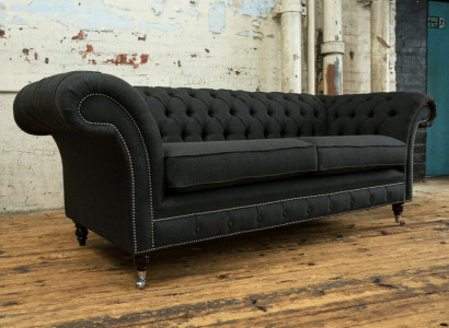 Black Modern Three Seater Chesterfield Luxury 3 Seater Sofa