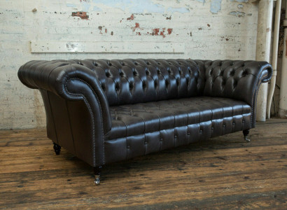 Black Modern Chesterfield Three Seater Luxury 3 Seater Couch