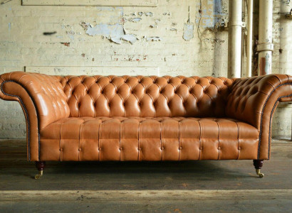 Light brown modern Chesterfield three-seater designer couch