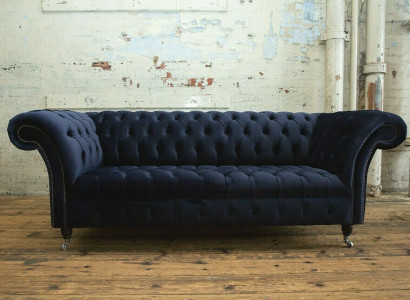 Dark Blue Chesterfield Three Seater Modern Living Room Luxury Couch