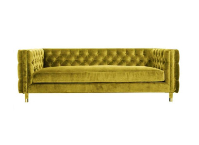 Yellow Chesterfield 4 Seater Sofa Luxury Design Furniture Textile Fabric Couches Yellow Sofas