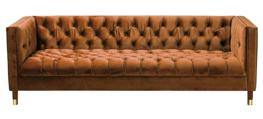 Orange Sofa Chesterfield Couch Textile Fabric Couches Luxury Furniture 4-Seater