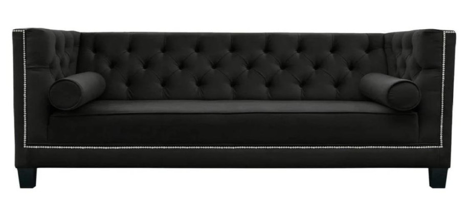 Chesterfield 4 Seater Sofa Luxury Design Textile Fabric Couches Black Sofas