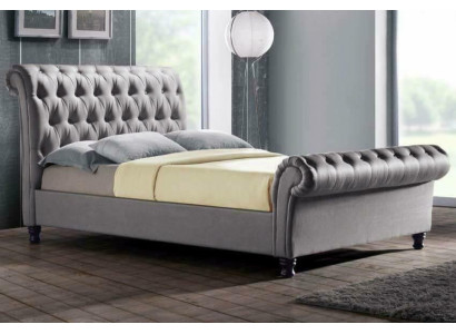 Gray Chesterfield Double Leather Bed Bedroom Upholstery Designer Luxury Bed
