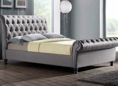 Gray Chesterfield Double Leather Bed Bedroom Upholstery Designer Luxury Bed