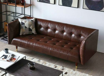 Brown Chesterfield Luxury 3-Seater Leather Living room Sofa