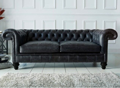 Designer gray Chesterfield 3-Seater luxury living room couch