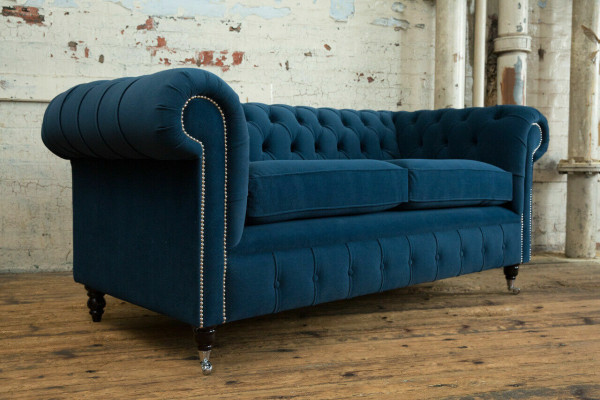 Blue luxury upholstery Chesterfield three seater designer 3 seater couch
