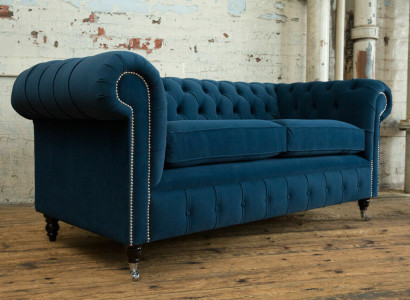 Blue luxury upholstery Chesterfield three seater designer 3 seater couch