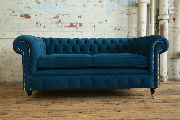 Blue luxury upholstery Chesterfield three seater designer 3 seater couch