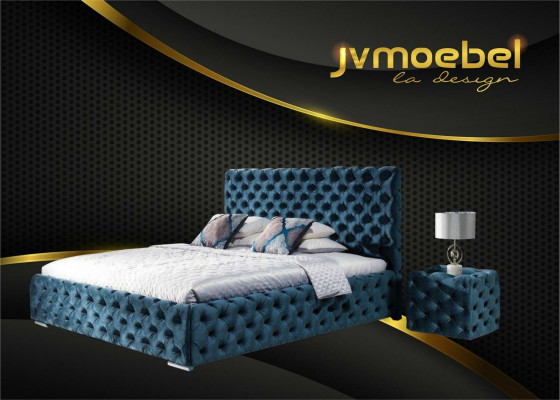 Double bed Bedroom Velvet Beds Chesterfield Bed frame Bedside table 3-piece set