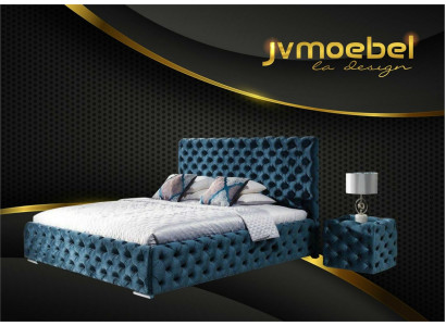 Double bed Bedroom Velvet Beds Chesterfield Bed frame Bedside table 3-piece set