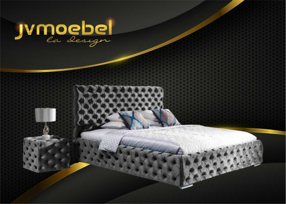 Double bed Bedroom Velvet Beds Chesterfield Bed frame Bedside table 3-piece set