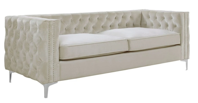Chesterfield Three Seater Sofa Beige Textile Fabric Couches Furniture Velvet Color Selectable