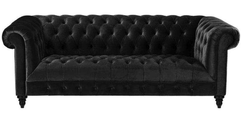 Black Velvet Couch Luxury Upholstery Chesterfield Furniture Sofa with Buttons Three Seater