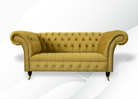 Chesterfield Design Luxury Upholstery Sofa Couch Seat Suite Textile Yellow new