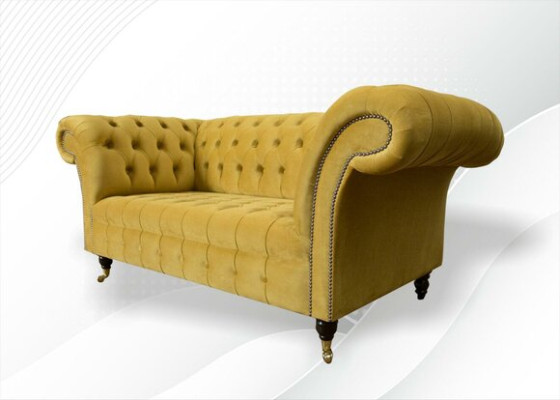 Chesterfield Design Luxury Upholstery Sofa Couch Seat Suite Textile Yellow new