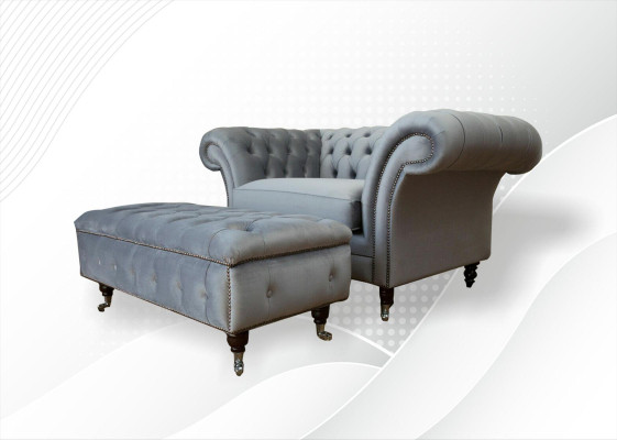 Design Chesterfield Fabric Couch Armchair 1.5-er Upholstery Sofas Lounge Club new
