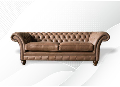 Design Sofa 3 Seater Couch Textile Upholstery Brown Classic Sofas Chesterfield new