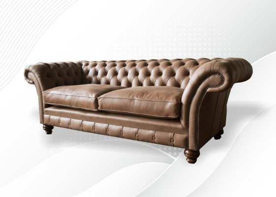 Design Sofa 3 Seater Couch Textile Upholstery Brown Classic Sofas Chesterfield new