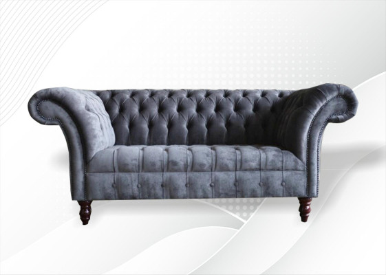 Chesterfield 3 Seater Living room Couch Sofa Upholstery Seat Textile Suite Gray