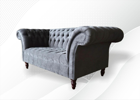 Chesterfield 3 Seater Living room Couch Sofa Upholstery Seat Textile Suite Gray