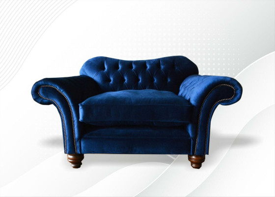 Wing Chair Armchair TV Design Upholstery Sofa Couch Chesterfield Textile Blue e
