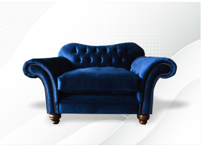 Wing Chair Armchair TV Design Upholstery Sofa Couch Chesterfield Textile Blue e