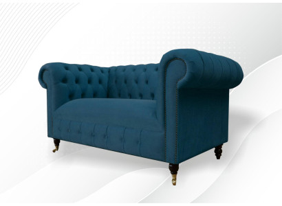 Sofa 2 Seater Seat Classic Chesterfield Blue Sofas Couches Upholstery