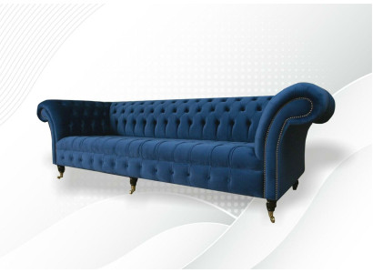 Design Sofa 4 Seater Couch Textile Upholstery Blue Classic Sofas Chesterfield new
