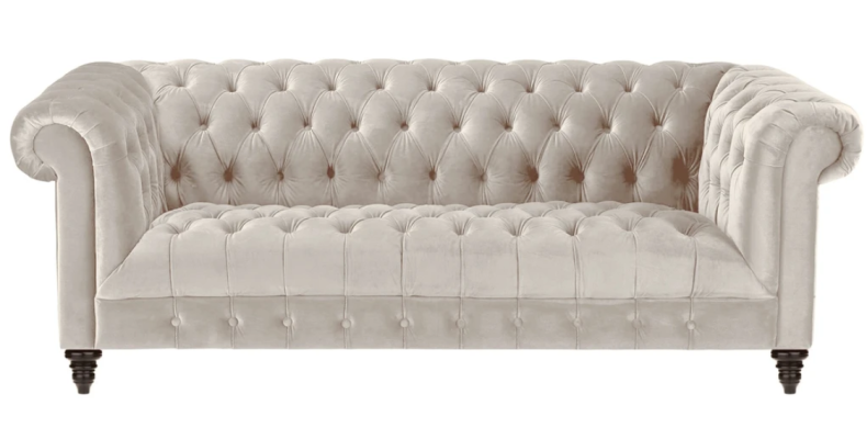 Chesterfield Beige Velvet Couch Luxury Upholstery Furniture Sofa with Buttons Three Seater