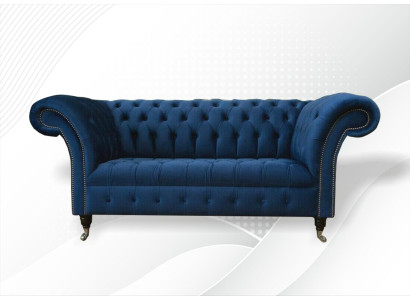 Design Chesterfield Sofa set 2 Seater Couch Textile Blue Upholstery Sofas Blue e
