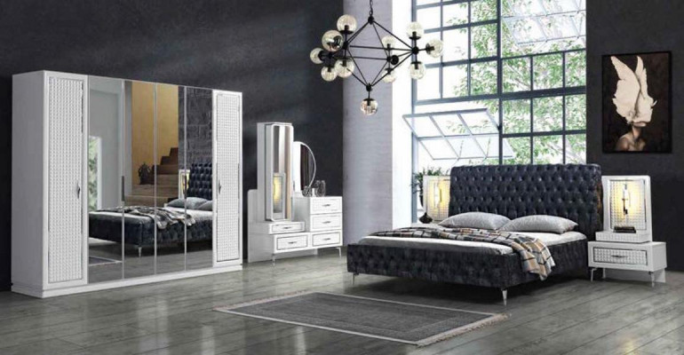 Bedroom Bed Bedside table Chest of drawers Mirror Wardrobe Chesterfield 5pcs.