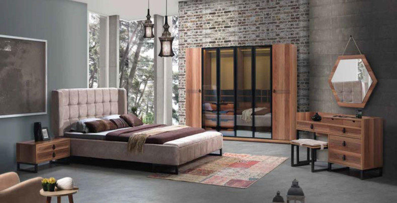 Bedroom set 5 pieces. Luxury Bed 2x Bedside table Chest of drawers Wardrobe Wood new