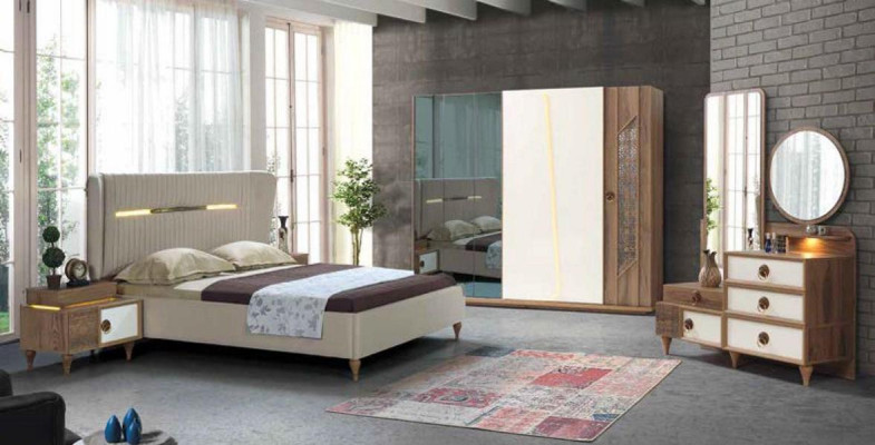 Design Bedroom 5 pcs. Set Bed Bedside tables Chest of drawers Wardrobe Complete