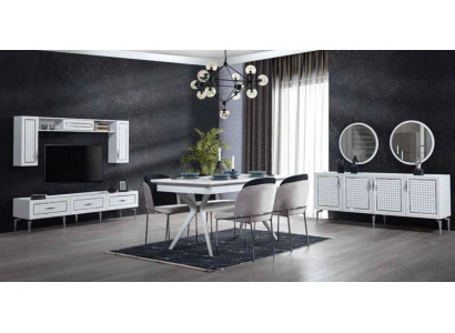 Designer Dining set 8-piece Dining table Chair Chest of drawers Mirror Dining tables Wood