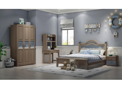 Youth Children Room Set Bedroom Modern Wardrobe Bed Bedside table Table 5pcs.