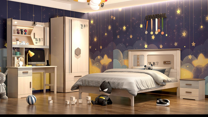 Children's room youth room set bed wardrobe bedside table desk 4 pieces