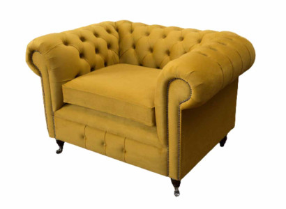 Armchair Design Relax Textile Lounge Luxury Yellow Upholstery Seater Chesterfield