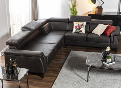 Corner sofa L-shape Sofa Sofas Leather sofa Black Bed function Living landscape