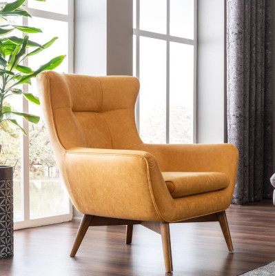 Armchair Wing Chair Cocktail Chair Seater Modern Design Imitation Leather Yellow