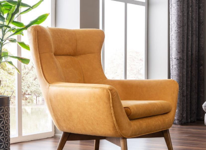 Armchair Wing Chair Cocktail Chair Seater Modern Design Imitation Leather Yellow