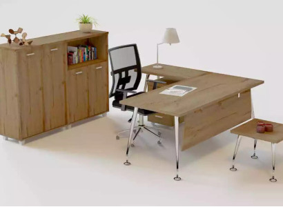 Wood Office Set Corner desk Chest of drawers 2x Filing cabinet Coffee table 4-piece set