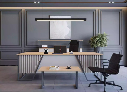 Light Gray Office Furnishings Office furniture Set Table Desk Wardrobe 3pcs