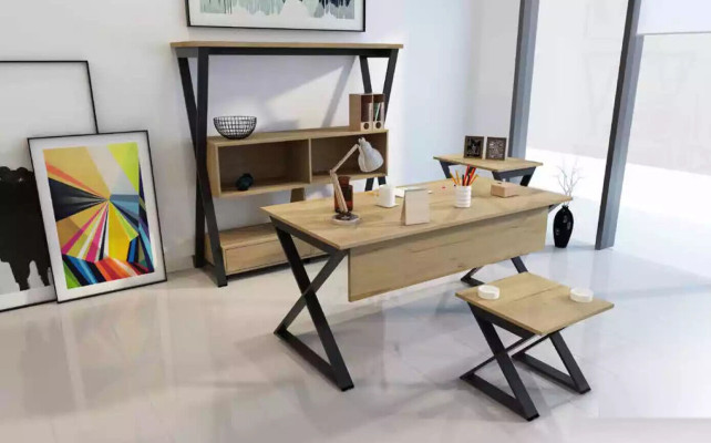 Brown furniture set Desk bookcase Coffee tables Console table 4 pieces.