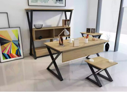 Brown furniture set Desk bookcase Coffee tables Console table 4 pieces.